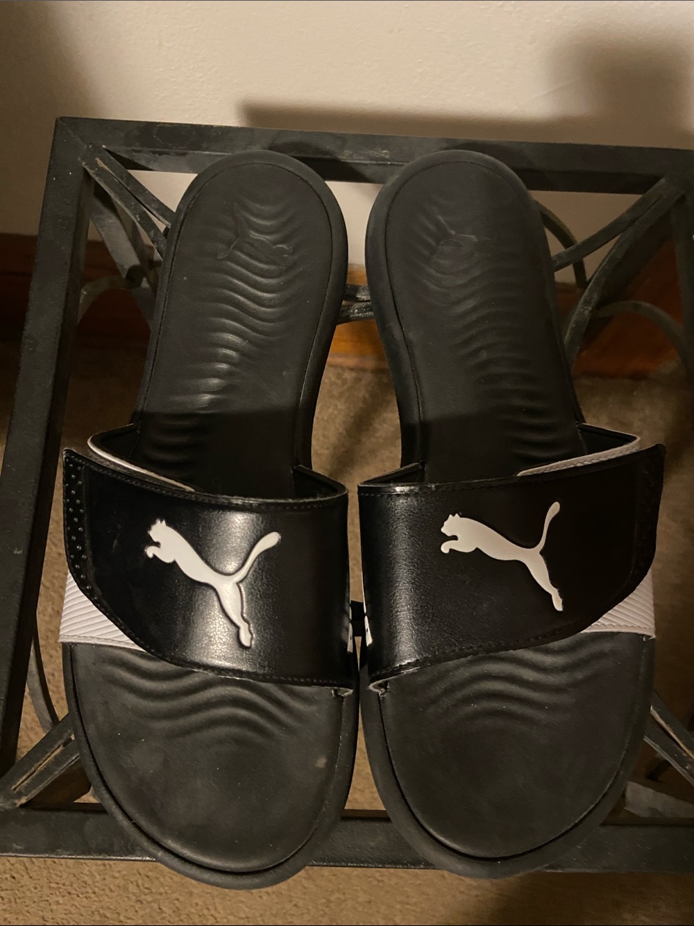 Women’s Size 10 Puma Black And White Slides